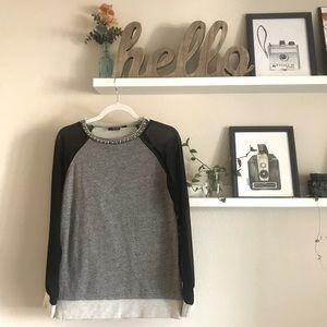 Sheer-sleeve embellished sweater